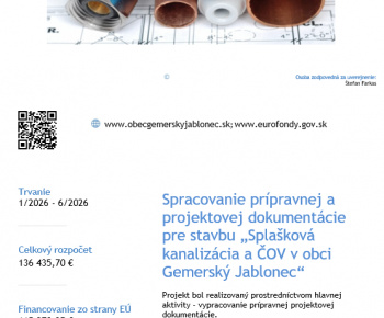 Projekty EÚ / Splašková kanalizácia a ČOV v obci Gemerský Jablonec - foto