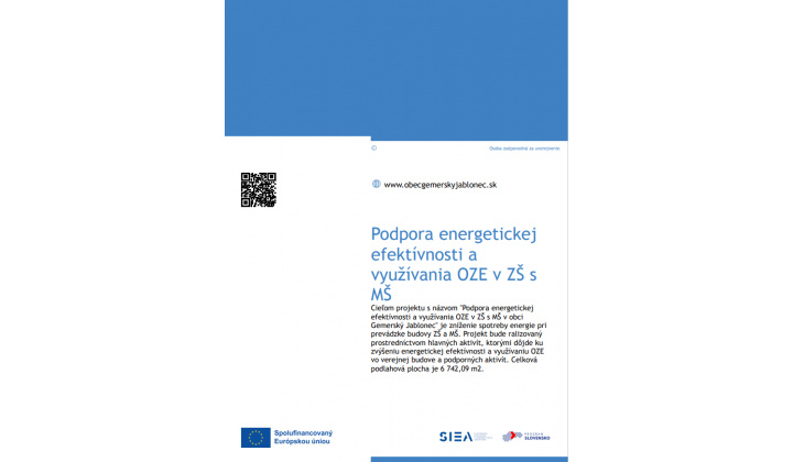 Podpora energetickej efektívnosti využívania OZE v ZŠ s MŠ