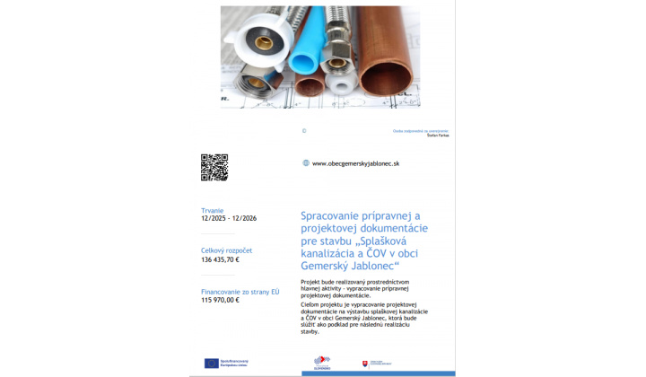 Splašková kanalizácia a ČOV v obci Gemerský Jablonec