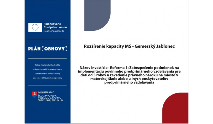 Rozšírenie kapacity MŠ Gemerský Jablonec