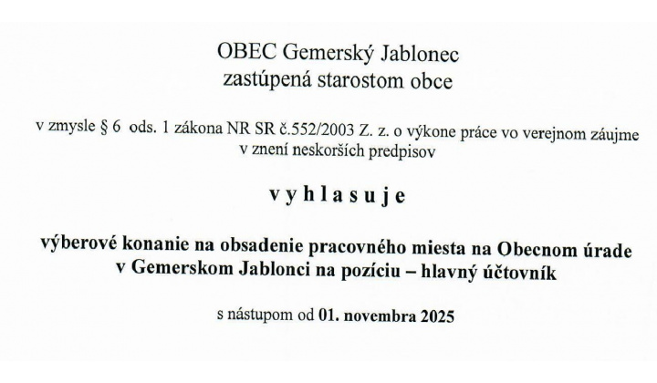 Výberové konanie-hlavný účtovník