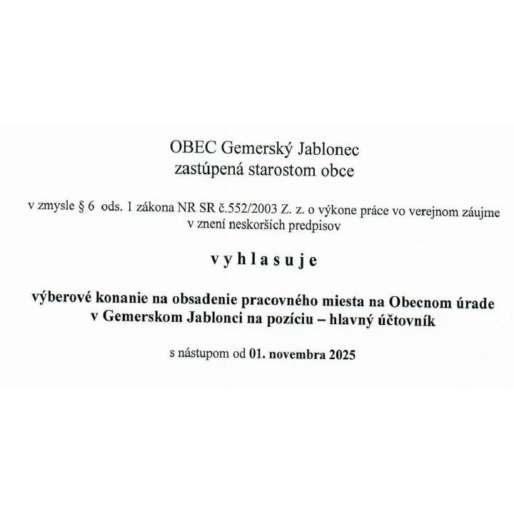 Výberové konanie-hlavný účtovník